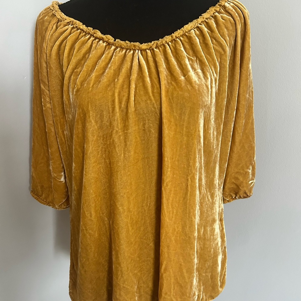 SUNDANCE Gold Mustard Velvet Women's Top, size M, NWOT
